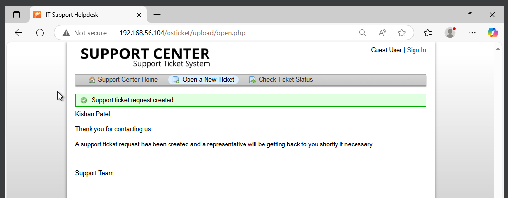 User Ticket Confirmation